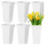 6pc Plastic Flower Buckets, White