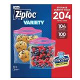 204ct Ziploc Gallon & Quart Storage Variety Pack