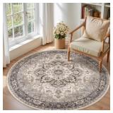 6ft Round Rug Grey Brown Non Slip Toyoso