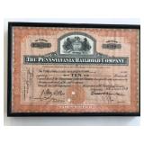 Framed The Pennsylvania Railroad Company Stock...