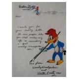 Walter Lantz hand drawn & signed sketch