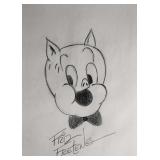 Friz Freleng signed Porky the Pig sketch