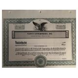 Nancy Enterprises stock certificate