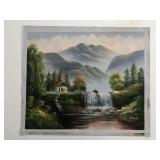 Mountain Cabin - Waterfall - Landscape Art