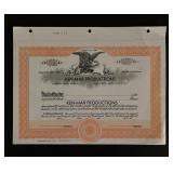 1970 Ken Mar Productions Blank Shares Certifiicate