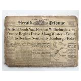 WWII 1939 New York Herald Tribune newspaper