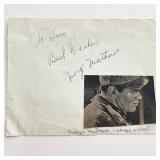 Actor George Mathews signed note with photo