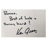 PGA champion  Ken Green signed note