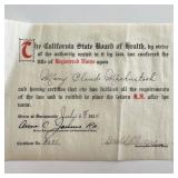 1914 California Board of Health Signed...