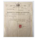Jeweler James Aitchison signed invoice