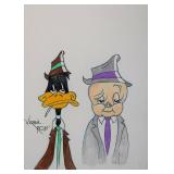 Daffy Duck & Porky Pig sketch signed by Virgil...