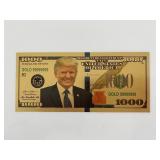 President Donald Trump gold plated $1,000 bill