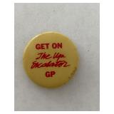 Get on the Up Escalator GP vintage pin