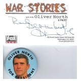 Oliver North signed Fox News card and button