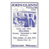 Astronaut John Glenn signed Iowa campaign flyer
