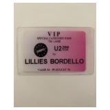 U2 The Zoo TV Tour Lillies Bordello VIP Pass