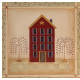 Vintage Country Folk Art Red House with Star...