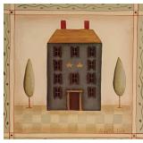 Vintage Country Folk Art Blue House with Star...