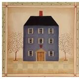 Vintage Country Folk Art Blue House with Heart...