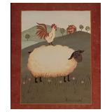 Sheep and Rooster Country Folk Art Print