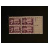Four 3 Cent Roosevelt Stamps with Plate Number