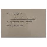Senator J.W. Fulbright signed insert card