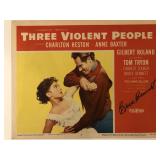 Three Violent People signed lobby card