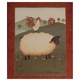 Sheep and Rooster Country Folk Art Print