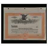 1970 Ken Mar Productions Blank Shares Certifiicate