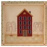 Vintage Country Folk Art Red House with Star...