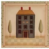 Vintage Country Folk Art Blue House with Star...