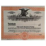 Ken-Mar Productions stock certificate. 8x11 inches