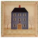 Vintage Country Folk Art Blue House with Heart...