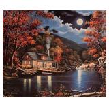 John Zaccheo Cabin by the River at Night Art Print