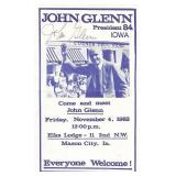 Astronaut John Glenn signed Iowa campaign flyer