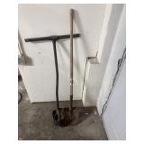 antique manual post hole digging tools
