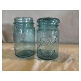 2 blue ball ideal perfect mason jars pint size