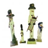 4 wooden snowmen decor