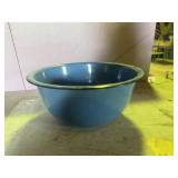 Blue enamelware mixing bowl
