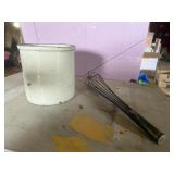 stoneware crock & commercial wire wisk