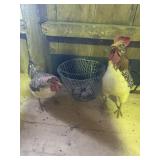 2 paper mache Chickens and egg basket