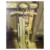 vintage wooden sled with metal runners