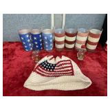 American flag glass set/ hat and pepper/salt set
