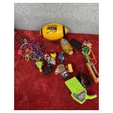 A lot of jewelry keychains rings page holders of