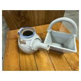 white spekeld ceramic basket & pitcher