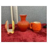 Orange tableware- Napkin holder, Vase, and cup
