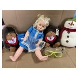 Stuffed animals and doll