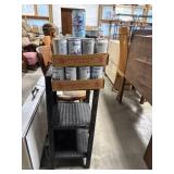 Antique Beer Cans wit5h black wicker shelf