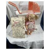 Vintage plastic doll pram white basket with
