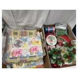 Assortment of Christmas items and wrapping paper